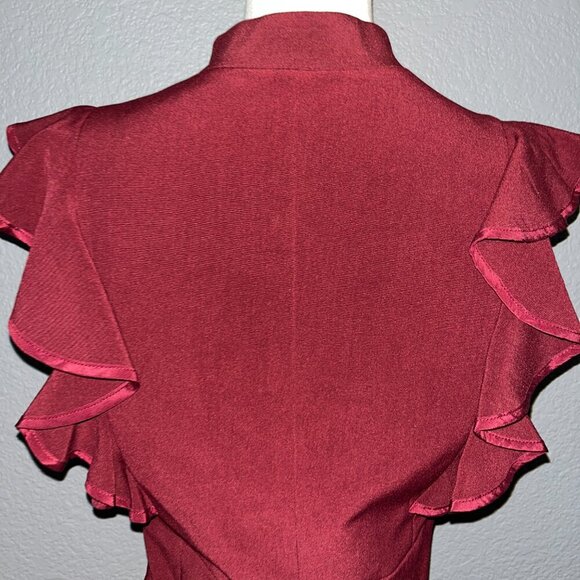 BLACK HALO EVA WINE KEYHOLE RUFFLE SLEEVE SHEATH DRESS NEW/TAGS - MSRP $345 - 8 - Picture 12 of 15